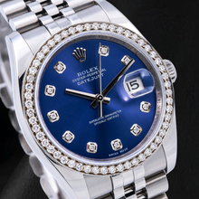 Afbeelding in Gallery-weergave laden, Rolex 16200 Datejust 36mm Blauwe Diamanten Wijzerplaat Roestvrij Staal Horloge