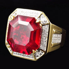 Afbeelding in Gallery-weergave laden, 8,75 ct Rode Asscher Geslepen Heren Robijn Ring Met Diamanten Gouden Sieraden