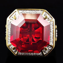 Afbeelding in Gallery-weergave laden, 8,75 ct Rode Asscher Geslepen Heren Robijn Ring Met Diamanten Gouden Sieraden