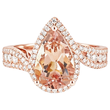 Afbeelding in Gallery-weergave laden, 9 karaat peer Morganite met ronde Natuurlijke echte diamanten ( niet in een laboratorium gekweekt ) ring 14K Rose Gold