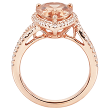 Afbeelding in Gallery-weergave laden, 9 karaat peer Morganite met ronde Natuurlijke echte diamanten ( niet in een laboratorium gekweekt ) ring 14K Rose Gold