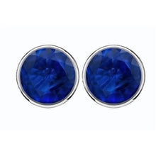 Afbeelding in Gallery-weergave laden, IGI GECERTIFICEERD 9 Kt Grote Blauwe Rond Geslepen Saffier Edelsteen Oorknop Witgoud