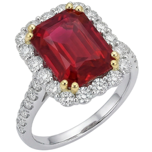 Afbeelding in Gallery-weergave laden, 9 Kt Rood Kussen Geslepen Robijn IGI GECERTIFICEERDE Diamanten Trouwring Tweekleurig Goud 14K
