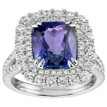 Afbeelding in Gallery-weergave laden, echte round tanzaniet 9.50karaat ring close-up detail