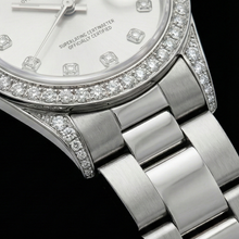 Afbeelding in Gallery-weergave laden, Aangepaste Diamant rand Rolex Middelgroot zonder datum 31 mm horloge van roestvrij staal