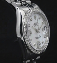 Afbeelding in Gallery-weergave laden, Aangepaste diamanten rand Dweil wijzerplaat Rolex datejust herenhorloge roestvrijstalen armband snel ingesteld