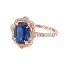 Afbeelding in Gallery-weergave laden, Antieke Stijl Halo IGI GECERTIFICEERDE Diamanten Ring Bloem Stijl Blauwe Saffier 6.20 Karaat