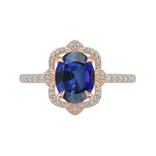 Afbeelding in Gallery-weergave laden, Antieke Stijl Halo IGI GECERTIFICEERDE Diamanten Ring Bloem Stijl Blauwe Saffier 6.20 Karaat