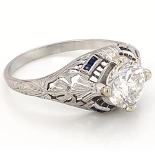 Afbeelding in Gallery-weergave laden, Antieke Stijl Echt Diamanten Ring 1,50 Karaat Blauwe Saffier Wit Goud 14K