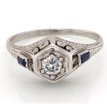 Afbeelding in Gallery-weergave laden, Antieke Stijl Echt Diamanten Ring 1,50 Karaat Ceylon Blauwe Saffier