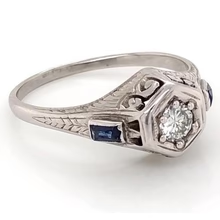 Afbeelding in Gallery-weergave laden, Antieke Stijl Echt Diamanten Ring 1,50 Karaat Ceylon Blauwe Saffier