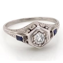 Afbeelding in Gallery-weergave laden, Antieke Stijl Echt Diamanten Ring 1,50 Karaat Ceylon Blauwe Saffier