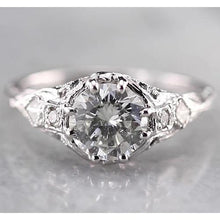 Afbeelding in Gallery-weergave laden, Antieke Stijl Ronde Echt Diamanten Ring 2 Karaat Wit Goud 14K