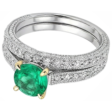 Afbeelding in Gallery-weergave laden, Rond Briljant Colombiaanse Smaragd ring in 14 Karaat Tweekleurig Goud – hoekaanzicht