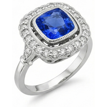 Afbeelding in Gallery-weergave laden, Art Nouveau sieraden Nieuwe Ceylon saffier en Natuurlijke echte diamanten ( niet in een laboratorium gekweekt ) damesring