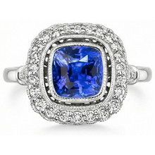 Afbeelding in Gallery-weergave laden, Art Nouveau sieraden Nieuwe Ceylon saffier en Natuurlijke echte diamanten ( niet in een laboratorium gekweekt ) damesring