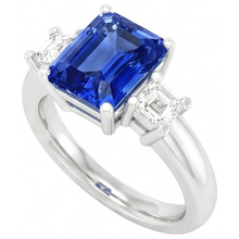 Afbeelding in Gallery-weergave laden, Asscher Diamanten Sieraden Stralende Saffier 3 Stenen Ring 4 Prong 3 Karaat