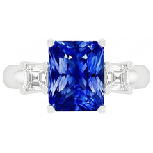 Afbeelding in Gallery-weergave laden, Asscher Diamanten Sieraden Stralende Saffier 3 Stenen Ring 4 Prong 3 Karaat