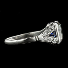 Afbeelding in Gallery-weergave laden, Echte Asscher uit de aarde gewonnen diamanten en trillion Ceylonese saffieren edelsteenring 6.25 karaat