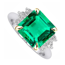 Afbeelding in Gallery-weergave laden, Colombiaanse Smaragd Asscher Edelsteen Ring in 14 Karaat Tweekleurig Goud – zijaanzicht