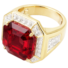 Afbeelding in Gallery-weergave laden, Asscher Rode Heren Robijn IGI GECERTIFICEERDE Ring Met Diamant 11 Karaat Geelgoud 14K