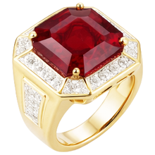 Afbeelding in Gallery-weergave laden, Asscher Rode Heren Robijn IGI GECERTIFICEERDE Ring Met Diamant 11 Karaat Geelgoud 14K