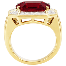 Afbeelding in Gallery-weergave laden, Asscher Rode Heren Robijn IGI GECERTIFICEERDE Ring Met Diamant 11 Karaat Geelgoud 14K