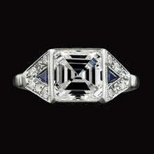 Afbeelding in Gallery-weergave laden, Asscher Echt Diamant & Triljoen Ceylon Saffier Edelsteen Ring 6.25 Karaat