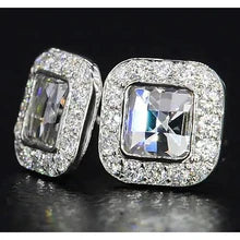 Afbeelding in Gallery-weergave laden, Asscher Echt Diamanten Halo Stud Oorbellen 4 Karaat Witgoud 14K Sieraden