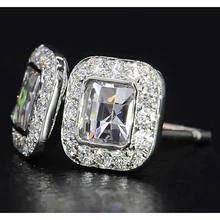Afbeelding in Gallery-weergave laden, Asscher Echt Diamanten Halo Stud Oorbellen 4 Karaat Witgoud 14K Sieraden