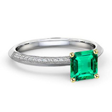 Afbeelding in Gallery-weergave laden, Asscher Groene Smaragd Diamant Ring Milgrain Ontwerp