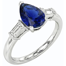 Afbeelding in Gallery-weergave laden, Baguette Diamant Drie Steen Ceylon Saffier Ring 2.50 Karaat