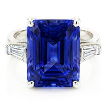 Afbeelding in Gallery-weergave laden, Baguette Diamond 3 Stone Ring Stralende lichtblauwe saffier 2,50 karaat