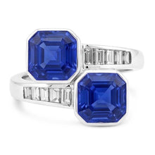 Afbeelding in Gallery-weergave laden, Baguette Diamond Asscher Sapphire Ring Bezel & Channel Set 4,50 karaat