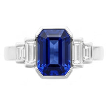 Afbeelding in Gallery-weergave laden, Baguette Diamond & Radiant Cut Blue Sapphire Ring Bar Set 2 karaat