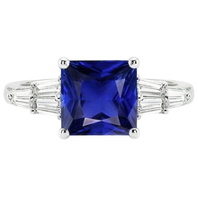 Afbeelding in Gallery-weergave laden, Baguette uit de aarde gewonnen diamanten ring & Princess Ceylonese saffier edelsteen 5.50 karaat