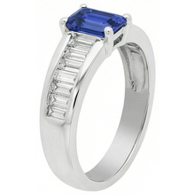 Afbeelding in Gallery-weergave laden, Baguette Natuurlijke echte diamant ( niet in het laboratorium gekweekt )en trouwring 2 karaat smaragd blauwe saffier edelsteen