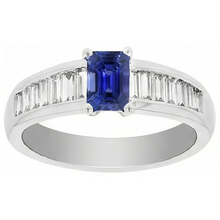 Afbeelding in Gallery-weergave laden, Baguette Natuurlijke echte diamant ( niet in het laboratorium gekweekt )en trouwring 2 karaat smaragd blauwe saffier edelsteen