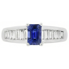 Afbeelding in Gallery-weergave laden, Baguette Natuurlijke echte diamant ( niet in het laboratorium gekweekt )en trouwring 2 karaat smaragd blauwe saffier edelsteen