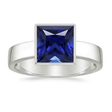 Afbeelding in Gallery-weergave laden, IGI GECERTIFICEERD Kastzetting Solitaire Herenring Princess Ceylonese Kleur Saffier 5 Ct Witgoud