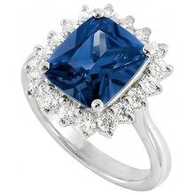 Afbeelding in Gallery-weergave laden, Big Cushion Ceylon saffier en ronde Natuurlijke echte diamanten ( niet in een laboratorium gekweekt ) 4 kt ring wit goud