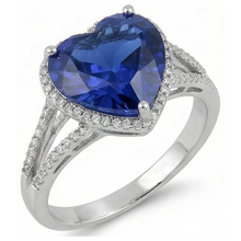 Afbeelding in Gallery-weergave laden, Grote Hart Sri Lanka Kleur Blauwe Saffier IGI GECERTIFICEERDE Diamanten Verlovingsring 5.75 Karaat