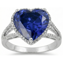 Afbeelding in Gallery-weergave laden, Grote Hart Sri Lanka Kleur Blauwe Saffier IGI GECERTIFICEERDE Diamanten Verlovingsring 5.75 Karaat