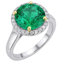 Afbeelding in Gallery-weergave laden, Colombiaanse Smaragd Sieraadsteen Ring 4 karaat Tweekleurig 14K Goud – hoekaanzicht