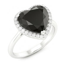 Afbeelding in Gallery-weergave laden, Verlovingsring met 3 karaat echte zwarte diamant, hartvormige halo, glad 14k witgoud