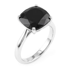 Afbeelding in Gallery-weergave laden, Zwarte diamant verlovingsring 5 karaat echte kussengeslepen solitair mesrand 14k witgoud