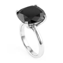 Afbeelding in Gallery-weergave laden, Zwarte diamant verlovingsring 5 karaat echte kussengeslepen solitair mesrand 14k witgoud