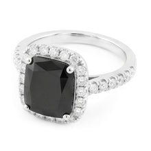 Afbeelding in Gallery-weergave laden, Zwarte diamant verlovingsring 5 karaat echte radiant halo 14k witgoud