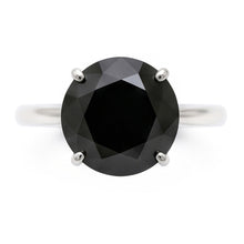Afbeelding in Gallery-weergave laden, Zwarte diamanten sieraad - 5 karaat echte ronde solitaire gladde ring in 14k witgoud
