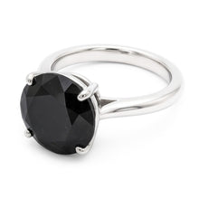 Afbeelding in Gallery-weergave laden, Zwarte diamanten sieraad - 5 karaat echte ronde solitaire gladde ring in 14k witgoud